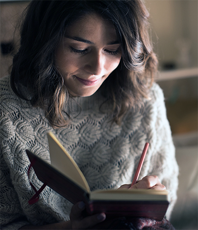 a sister wife writing in a journal